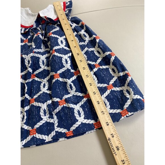 La Za Me Nautical Rope Print Baby Dress size 12 Month Sleeveless White Collar - Picture 5 of 15